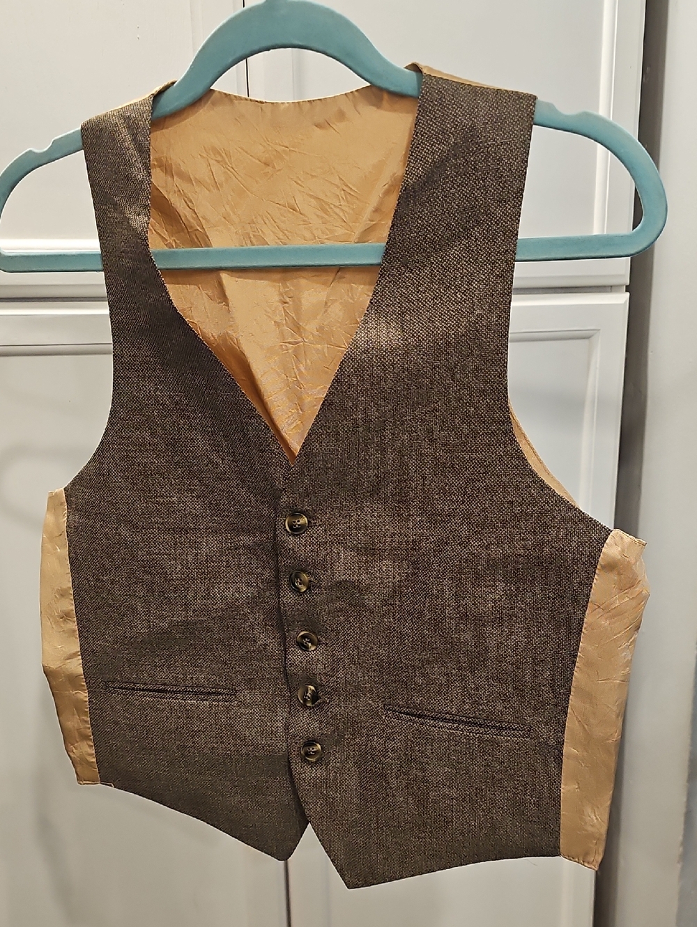Classic Brown Tweed Waistcoat with Gold Lining